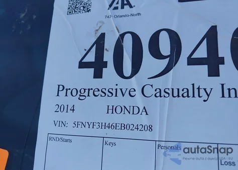 2014 Honda Pilot Ex from USA, damaged, VIN 5FNYF3H46EB024208